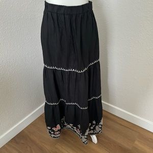 Johnny Was Black Linen tiered maxi skirt Size XS